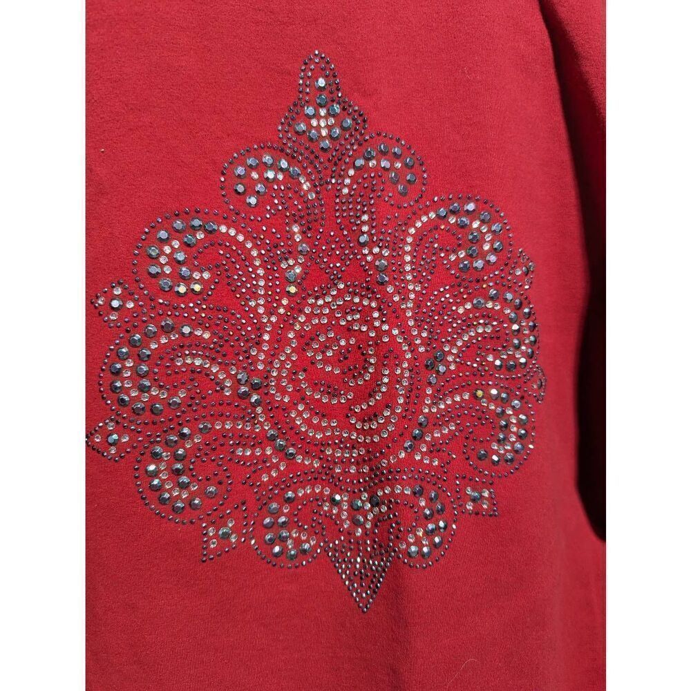 BCBGMaxazria Women's Red Cotton Zip Front Embellished Sweatshirt Jacket Large - Picture 5 of 8